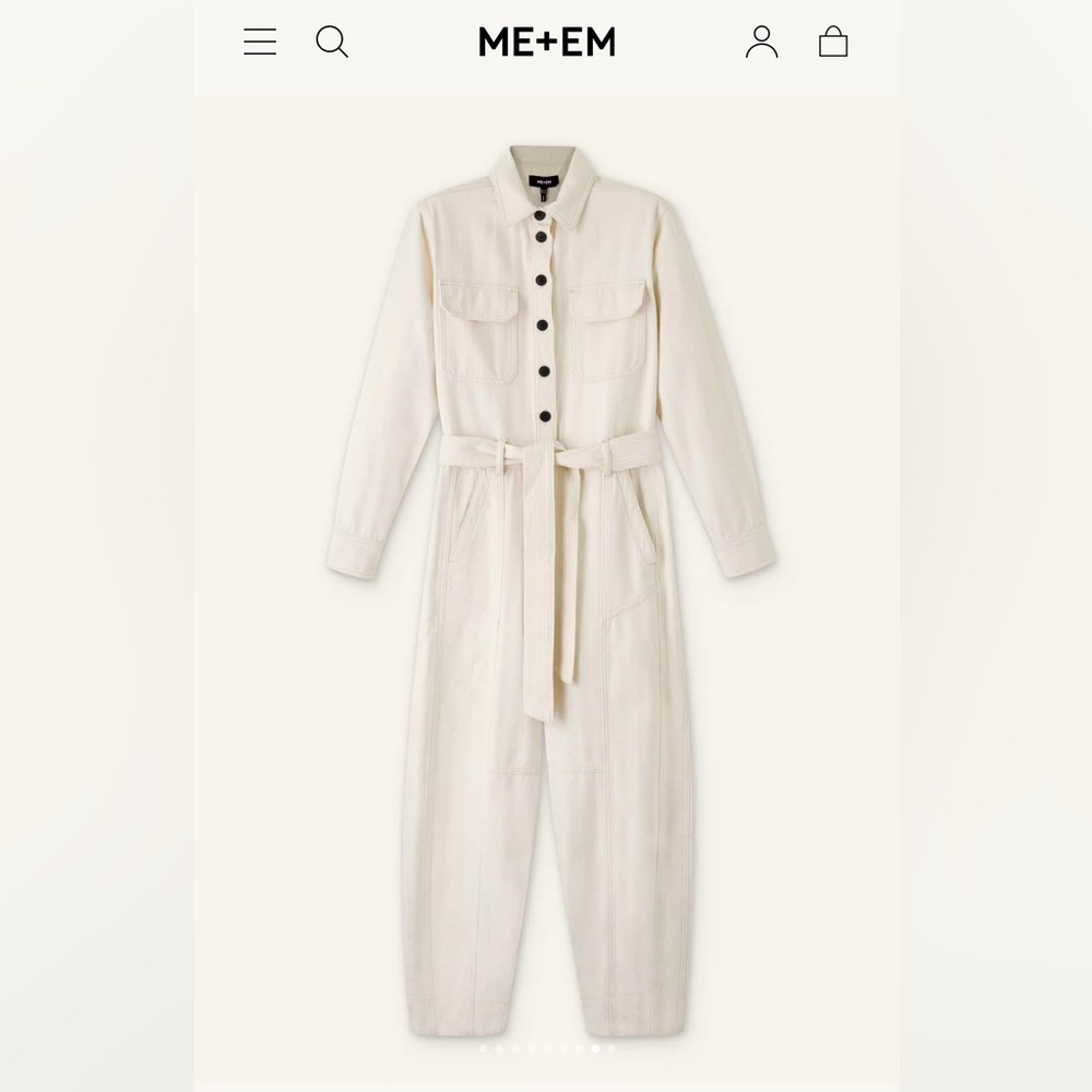 ME+EM Cream Cotton Herringbone Jumpsuit